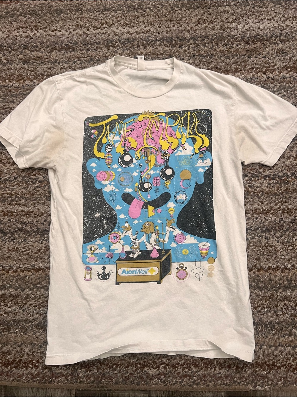 Graphic White Tee with Colorful Psychedelic Head Print